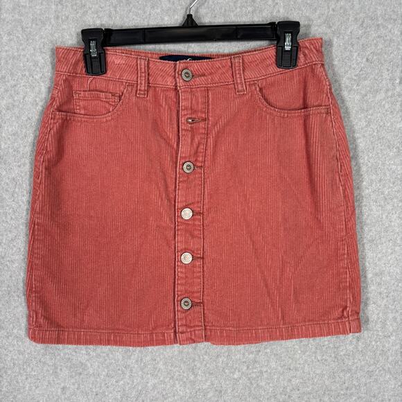 Hollister Corduroy Skirt Sz 7 Mauve Mini Button Academia Preppy Twee School Girl - Picture 1 of 13